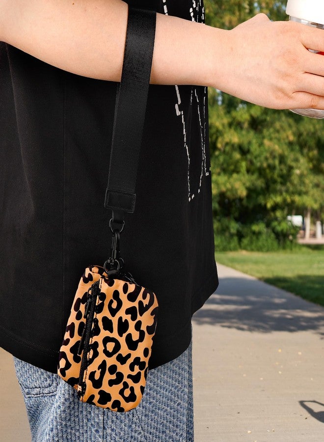 BUNCHBRAVO Wrist Keychain Mini Wallet for Women, Leopard Zip Around Wristlet Wallet, Detachable Dual Coin Purse, Brown - Image 3
